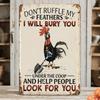Sassy Humorous Rooster Metal Plaque, Vintage "Bury You Under Coop" Decor, Home Art Accent for Wit & Sarcasm Fans