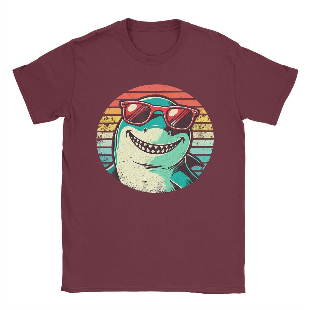Cool Shark with Sunglasses Retro Sunset Cotton T Shirt For Couple Summer TShirts Crew Neck Leisure Tee Shirt Plus Size Tops
