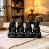 Artistic Tabletop Centerpiece 4-in-1 Mini Buddha Statue, See Hear Speak No Evil And Phone, 3D Printed Trendy Office Gadgets Zen Monk Feng Shui