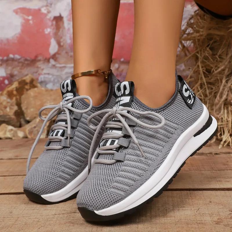 

Fashion 2025 Fashion Ladies Shoes Lace-up Women s Vulcanize Shoes New Outdoor Slip-Resistant Casual Plus Size Mesh Breathable Sneakers 43 серый