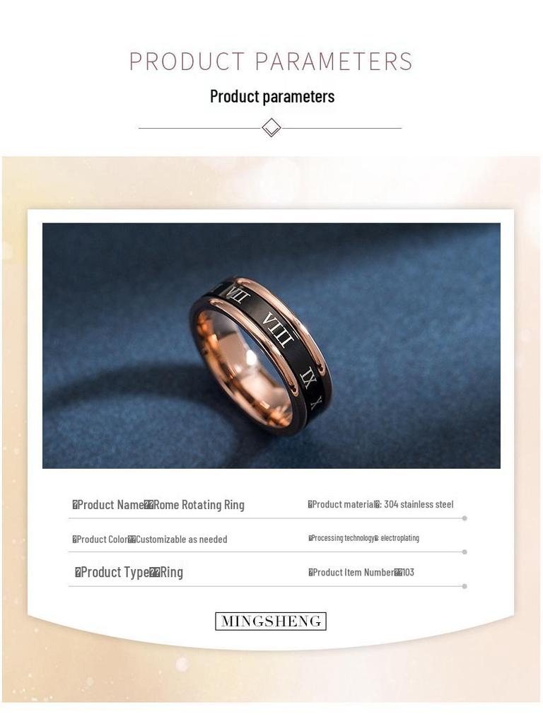 Trendy Stainless Steel Roman Numeral Rotatable Couple Ring