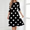 Women's Fashionable Polka Dot Print Midi Dress Casual Round Neck Three Quarter Sleeve Dress for Spring Summer Daily Wear