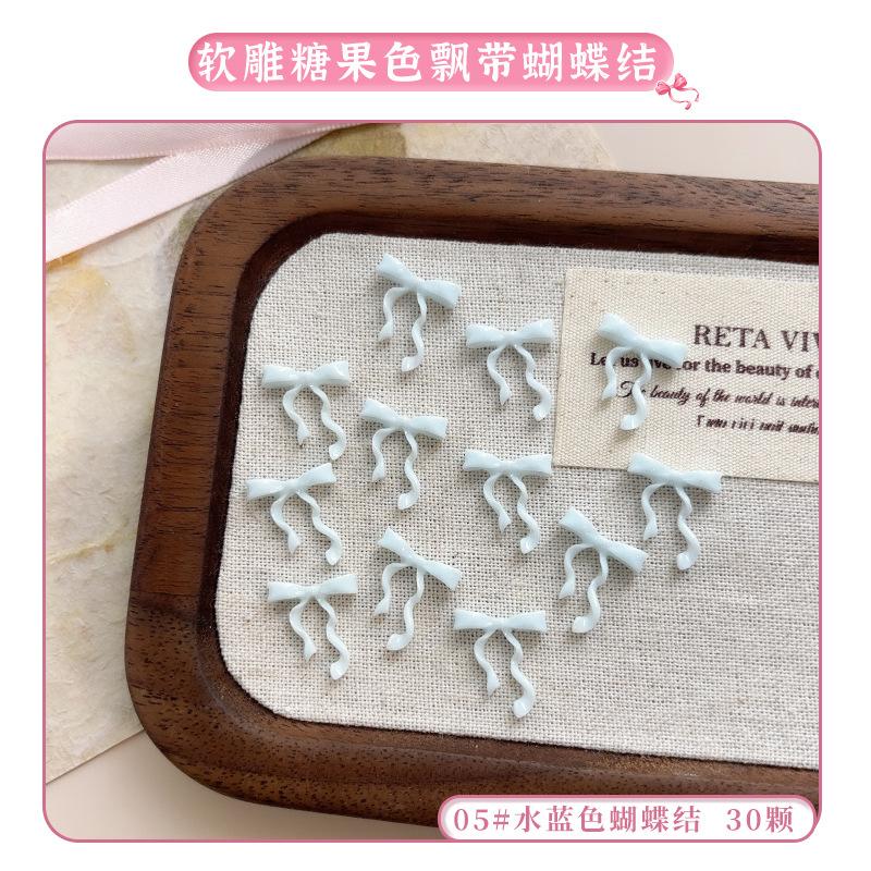 30Pcs Ribbon Bow Nail Art Charms 3D Nail Decoration Macaron Color Manicure Accessories Resin Material Diy