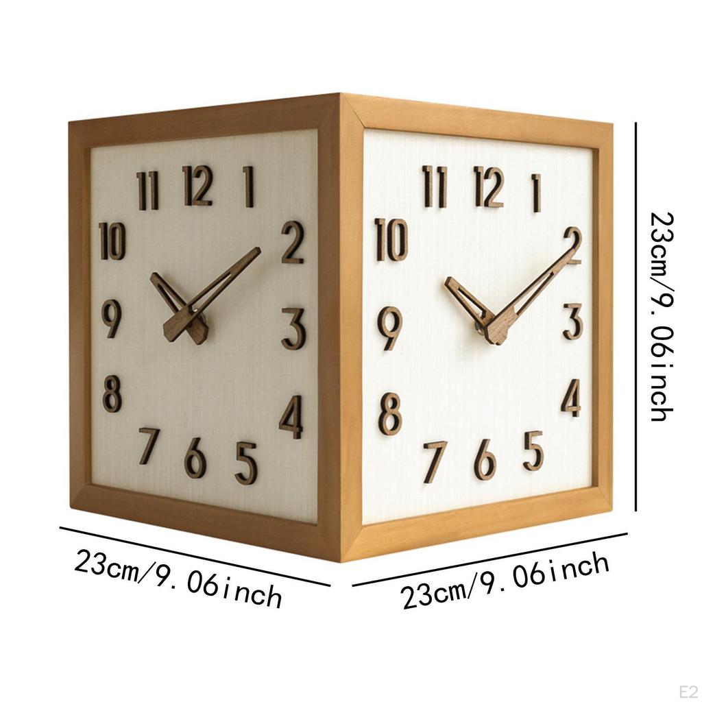 Sided Corner Wall Clock Decorative 9x9inch Solid Wood for Hallway, Bar Multifunctional Stylish