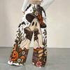 Women Plus Size Loose Straight Leg Pants Halloween Cartoon Duck Printed Full Length Casual Trousers