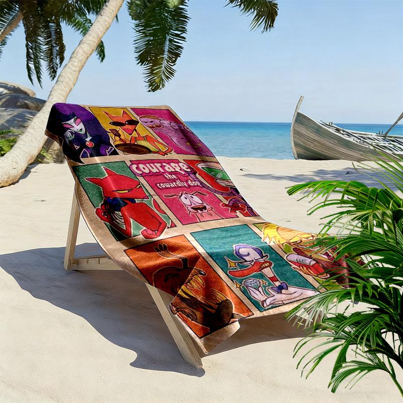 Cartoon Pattern Print 2D Flat Print Beach Towel, Large Soft Quick Dry Towel for Beach Camping SwimmingXSTJ0915562