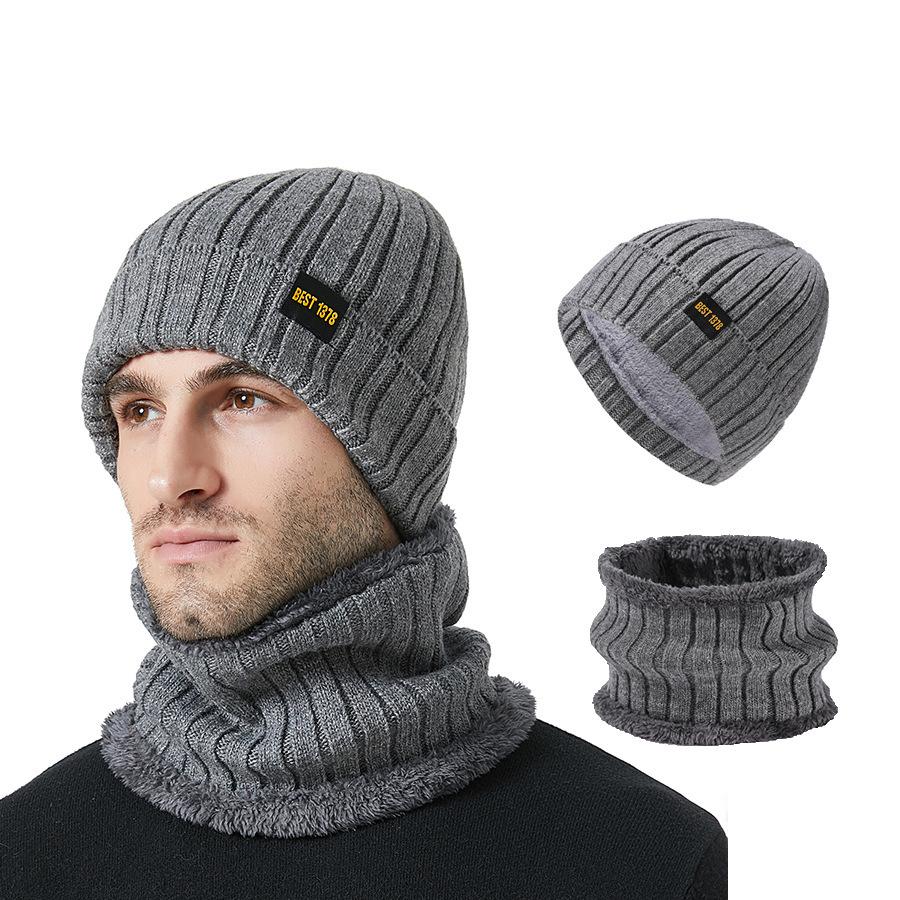Hut Herbst Winter Herren Strickmütze Schal Zweiteiliges Set Outdoor Gehörschutz Samt Warm Kit
