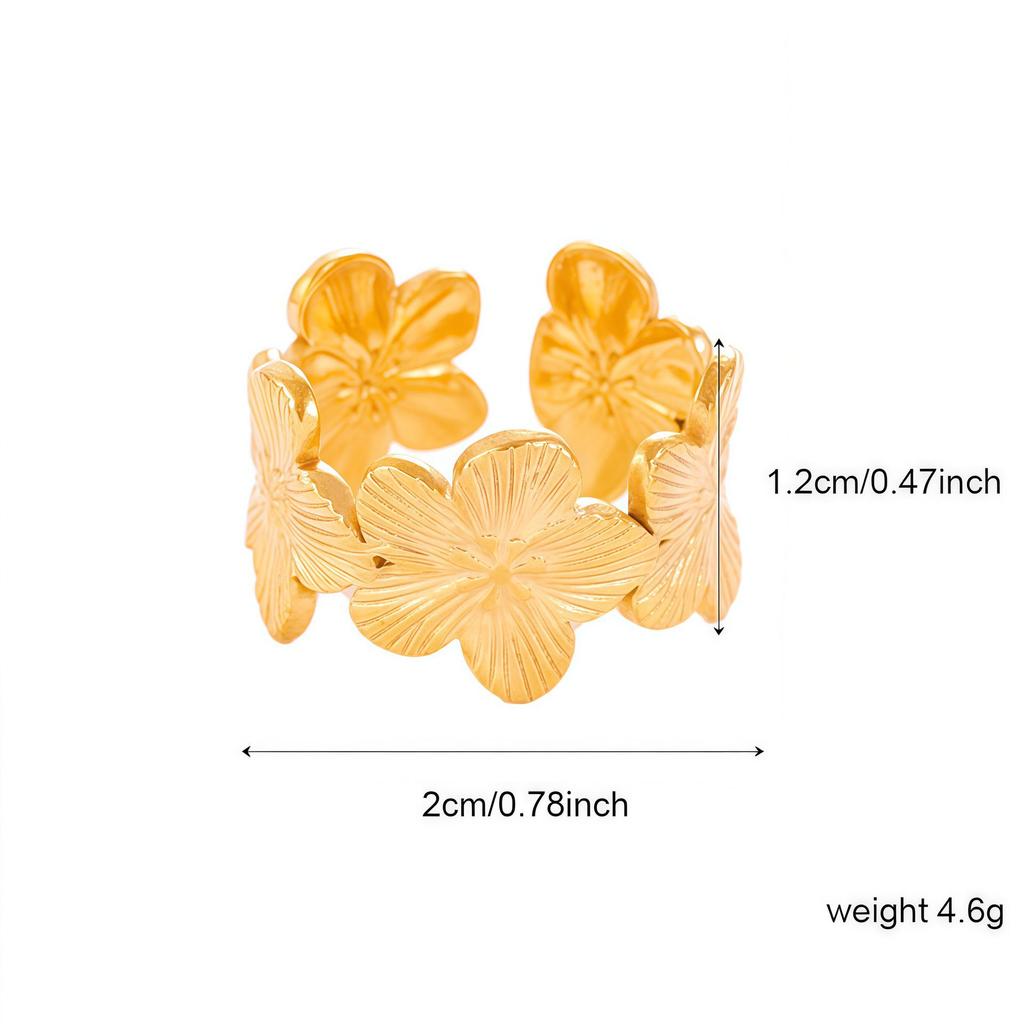 Elegant 18K Gold-Plated Geometric Stainless Steel Ring with Natural Stone, Adjustable for Women