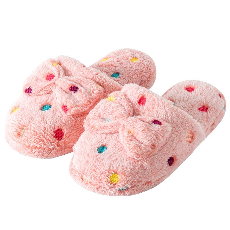 Autumn and winter polka dot bow home thermal cotton slippers Korean version indoor home wooden floor cotton slippers