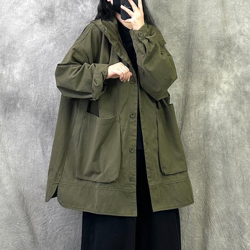 Retro High-End Loose Hooded Windbreaker Jacket (Autumn 2025) - Plus Size Temperament Slimming Fashion