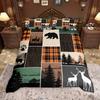 Homewish Rustic Lodge Cabin Duvet Cover Set Hunting Deer Bear Bed Set Retro Plaid Checkered Quilt Cover Set