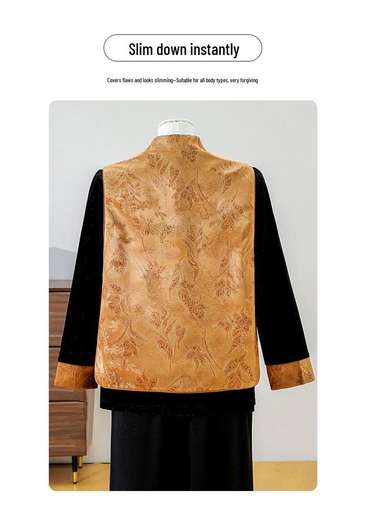 Stylish Frog Button Vest Suit: Elegant Spring Outfit with Chinese Embroidery for Middle-Aged and Elderly Women