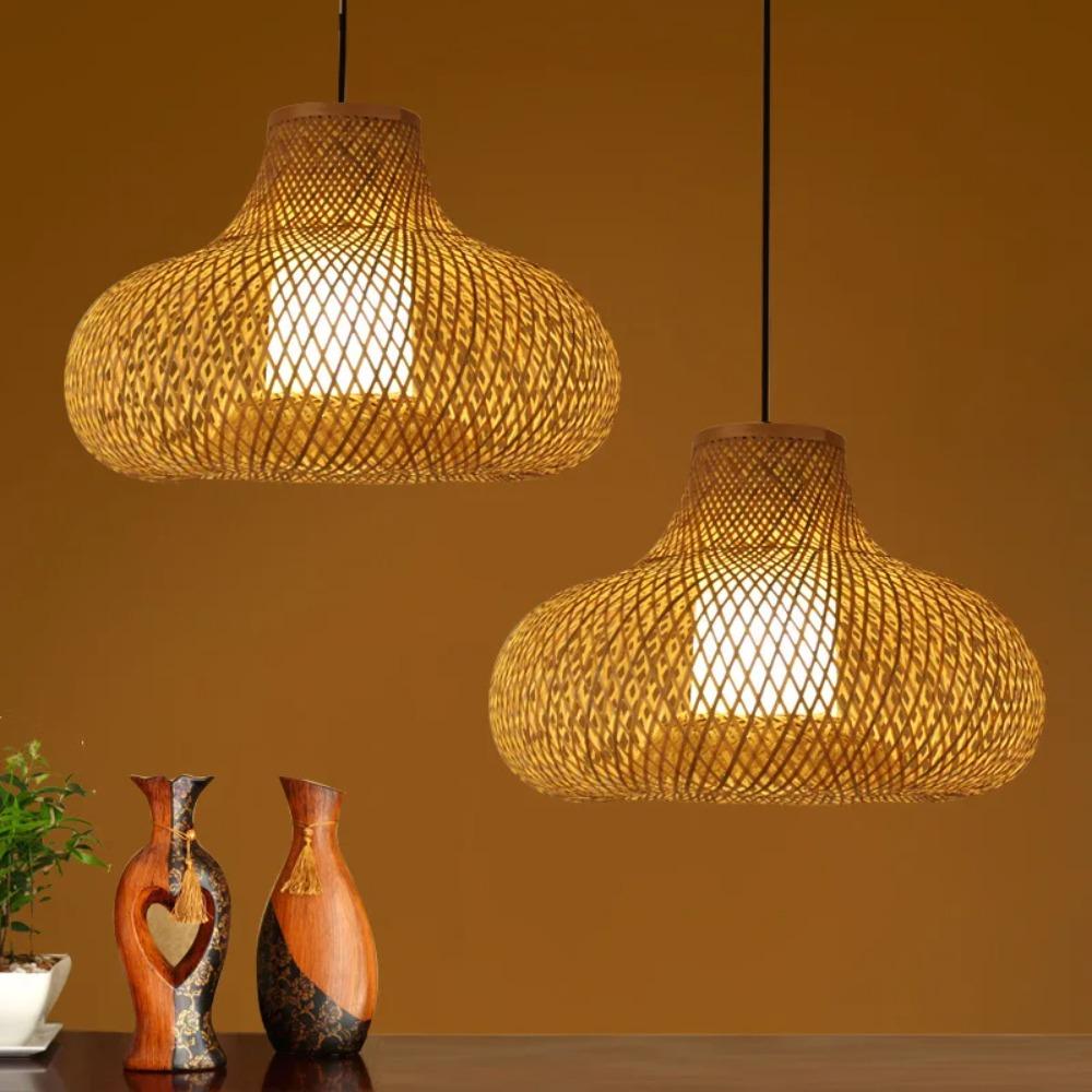 Japanese Style Rattan Pendant Lamp 50CM Hand Knitted Bamboo Lantern With Woven Lamp Shade Living Room Chandelier Ceiling Lamp