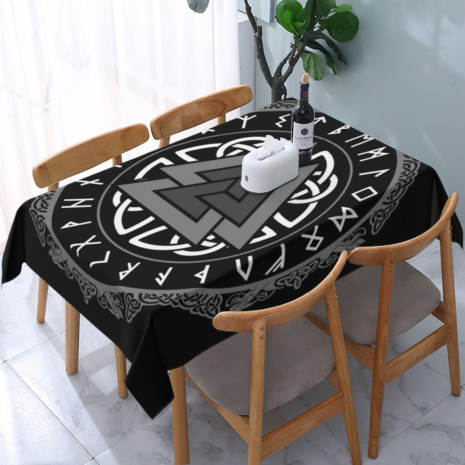 Nappe Rectangle Polyester Symbole Mythologie Viking Décoration de Table Réutilisable Tissu pour Table de Cuisine Salle à Manger Décoration Fête de Fête 140x200cm