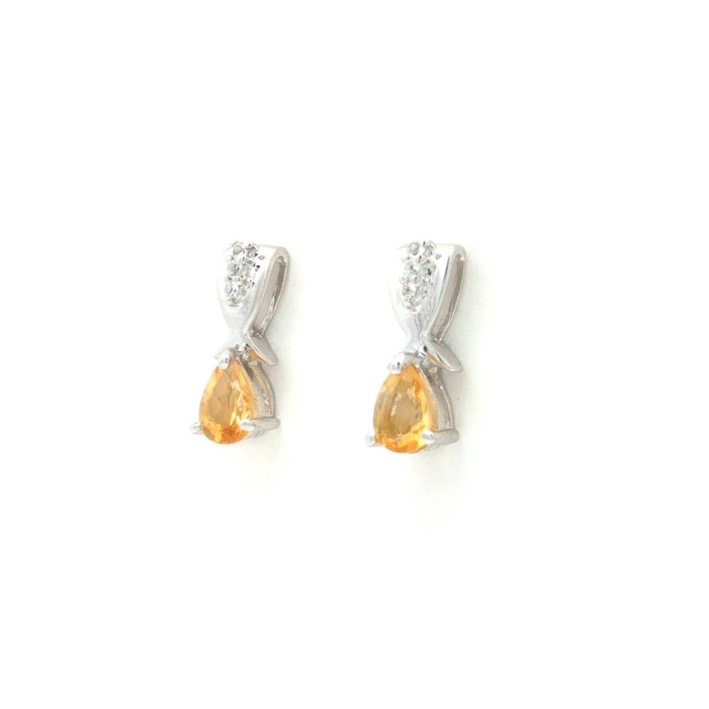 Citrine Pear Stud Earrings 925 Sterling Silver Rhodium Plated White Topaz Accent Gemstone Earrings Gift for Women