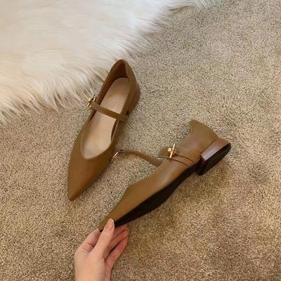 Špičatá obuv Mary Jane Dámské 2024 Nové Nízký podpatek Bosý Elegantní Žena Balerína Boty Zapatos De Mujer Dámské Vysoké podpatky