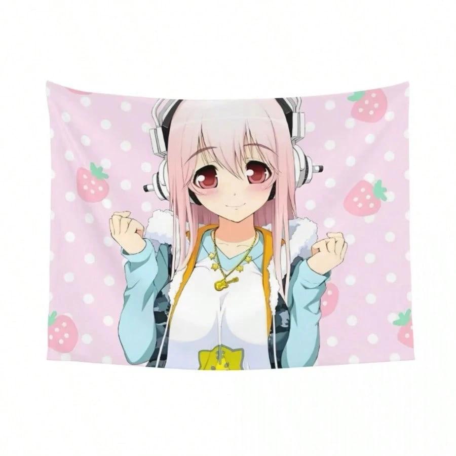 1pc Kawaii Anime Girl Wall Tapestry Polyester 2D Flat Print Versatile Decor for Dorm Bedroom  Living Room Ideal for Anime F