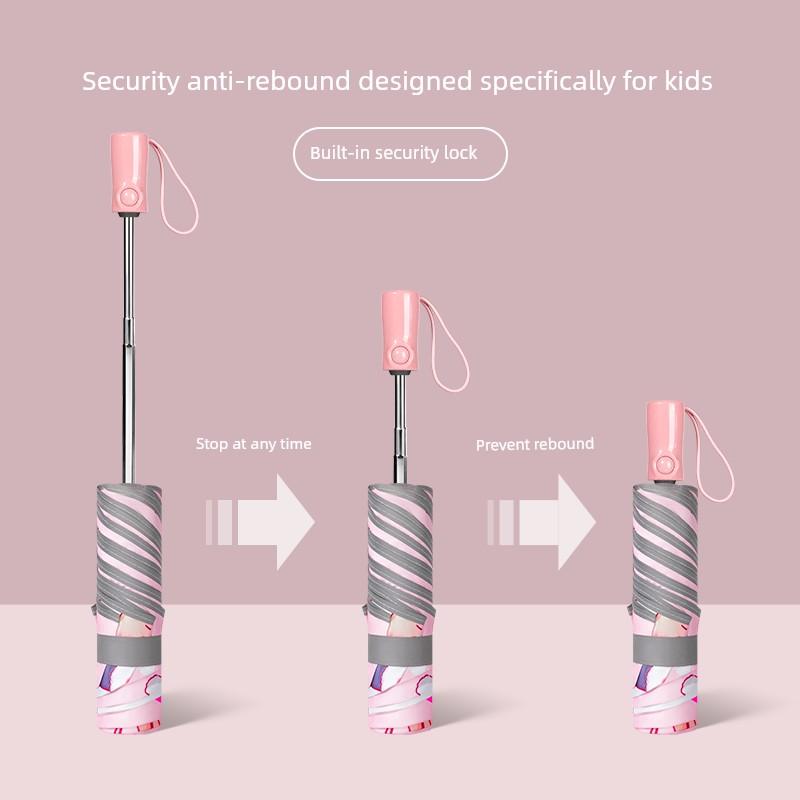 Children's Safety Umbrella, Anti-Rebound, for Girls, Elementary School Students, Dual-Use for Sun and Rain, Fully Automatic Folding for Girls and Boys