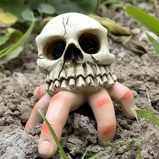 Skull Finger Ornament, Resin Carving Halloween Decoration, Lifelike Bone Texture Scary Dark Hunting Style Figure, for Outdoor Party Desktop Gift
