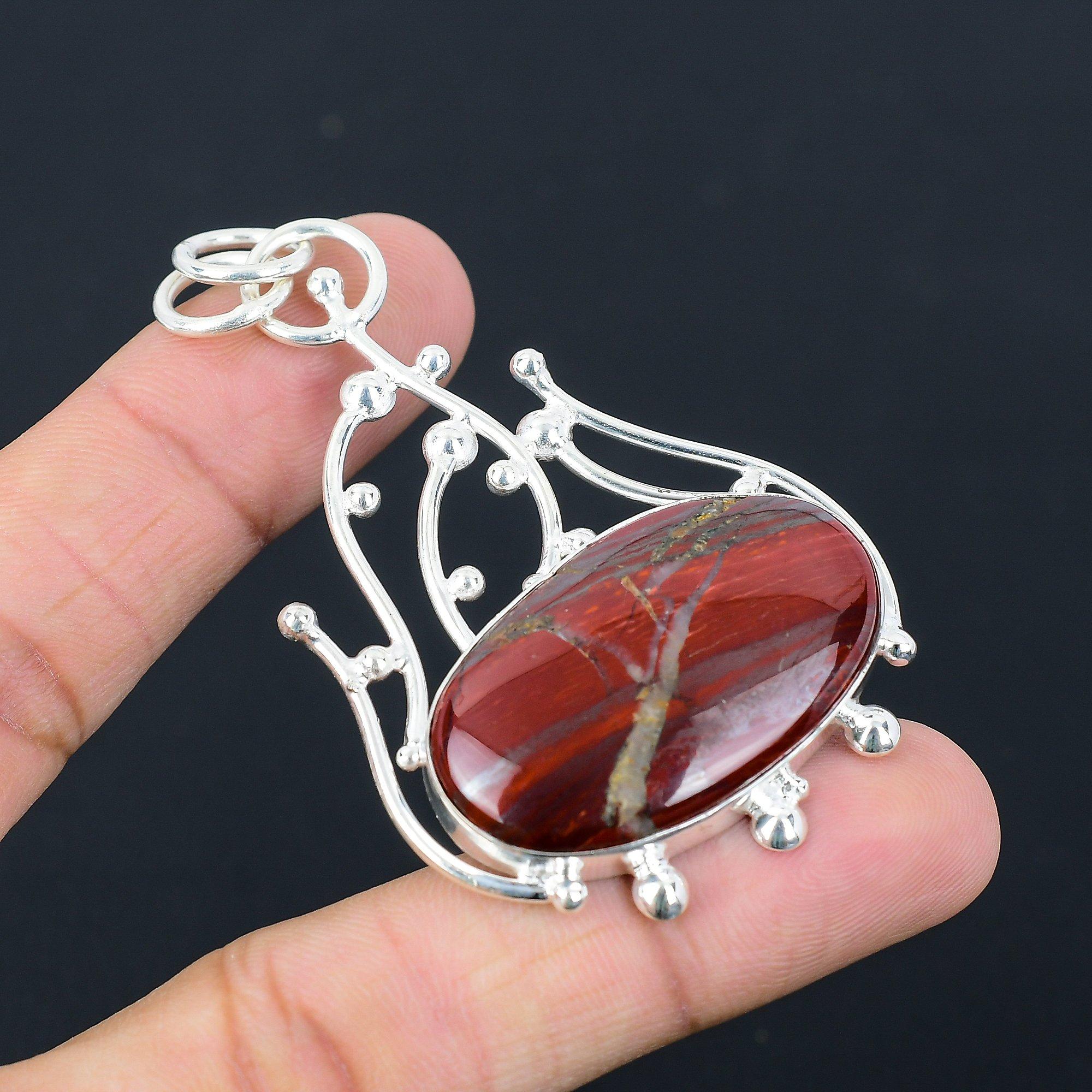 

Oval Red Snakeskin Jasper Gemstone Engagement Sister Pendant 925 Sterling Silver