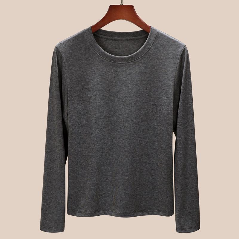 

Tencel round neck women s long-sleeved pendant feeling breathable slim fit inside and outside bottoming shirt top XXXL