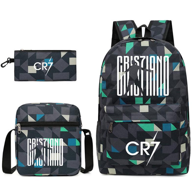 Large Capacity Schoolbag with Shoulder Strap; Student Three-piece Pencil Case Set