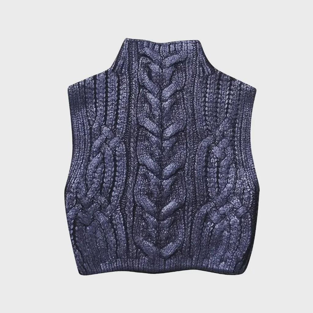 2024 Spring Women's European & American Street Fashion Metal Knit Vest with Stand-up Collar.