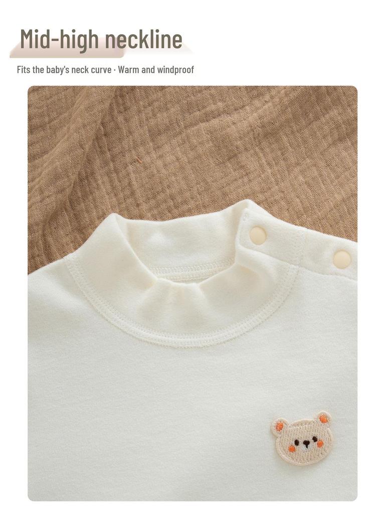 Baby Unisex Fleece Bodysuit: Autumn/Winter Thick Snap-Crotch, High-Collar, Long-Sleeve