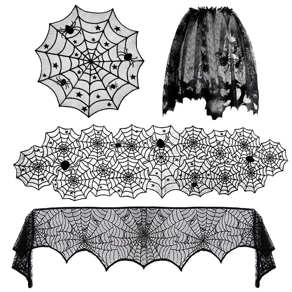 Halloweenowa Obrus Sieć Pajęcza Baner Stołowy Nietoperz Ręcznik na Kominek Dekoracja Abażuru do Domowego Przygotowania Imprezy Zestaw Dekoracji Wnętrz