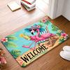 Newest Beach Sunset Flamingo Welcome Home Doormat, Tropical Seaside Palm Leaf Front Door Entrance Rug