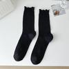 Ballet-style Grey Socks for Spring and Summer, Thin Mid-calf Length, with Netted Flower Trim and Mary Jane-style Long Socks for Women.