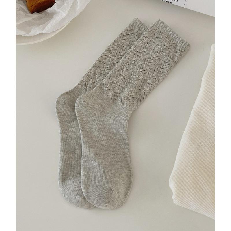 Ladies Autumn Casual All-match Solid Color Hollow In The Tube Pile Pile Cotton Socks