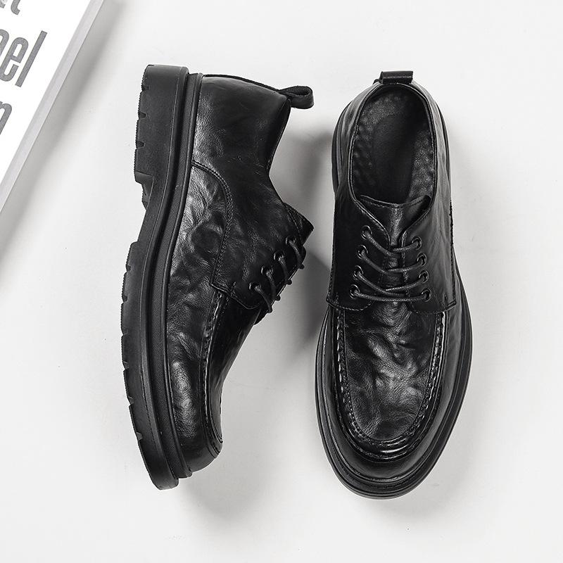 Новые кожаные туфли зимние модные кожаные деловые туфли ретро британский стиль мужские — фото 4