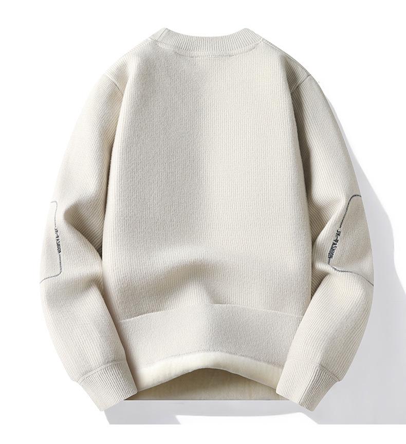 Men's Plus Velvet Warm Round Neck Hoodie Sweater - Autumn/Winter Long Sleeve Base Layer