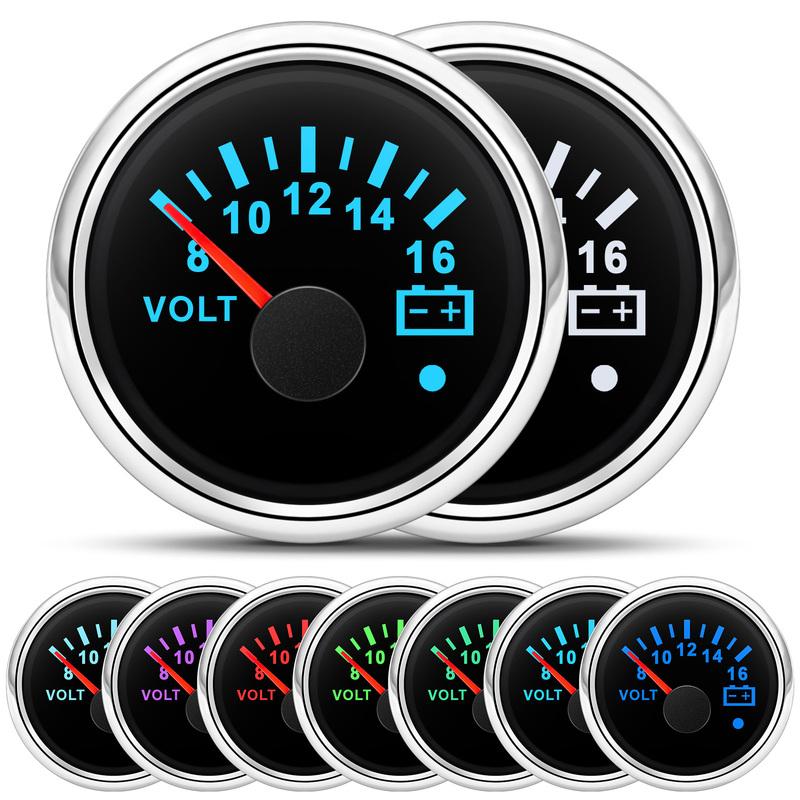 ZMFJH 7 Color Light Pointer 52MM Fuel Water Level Gauge Voltmeter Oil Pressure Meter Water Oil Temp Gauge with Alarm Optional
