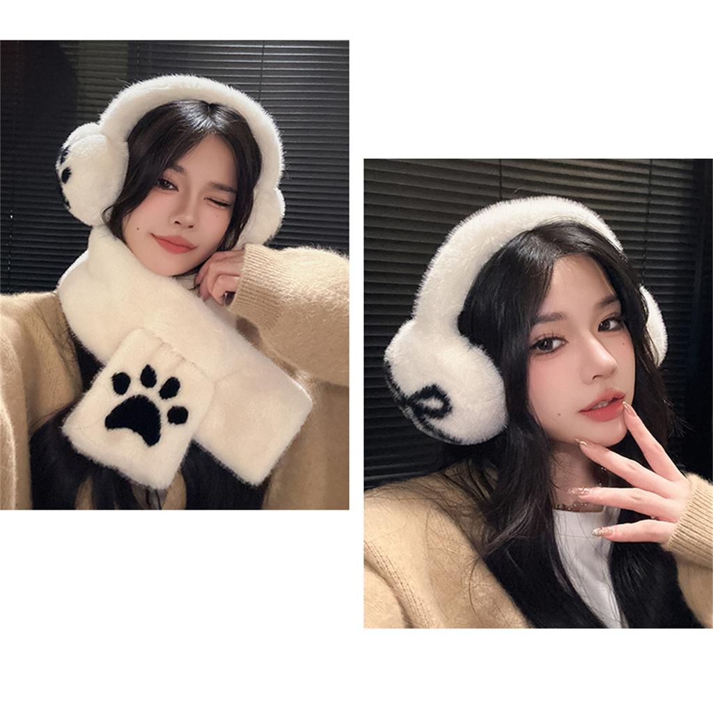 Foldable Plush Ear Muffs With Bowknot/Paws Pattern For Women And Girls Winter Outdoor Activity Ear Protectors
