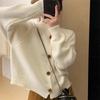 Simple casual stand-up neck knitted cardigan with women's clothing, autumn and winter new loose lazy sweater jacket top