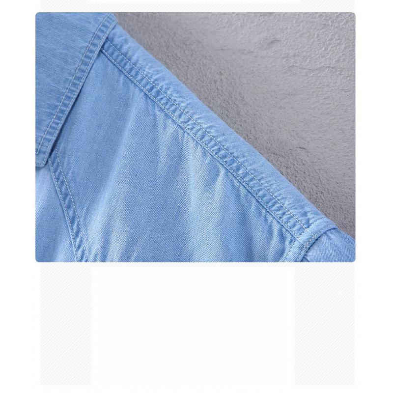 Summer New Vintage Artistic Men'S Short-Sleeve Denim Shirt Solid Color Lapel Collar Loose Casual Versatile Shirt