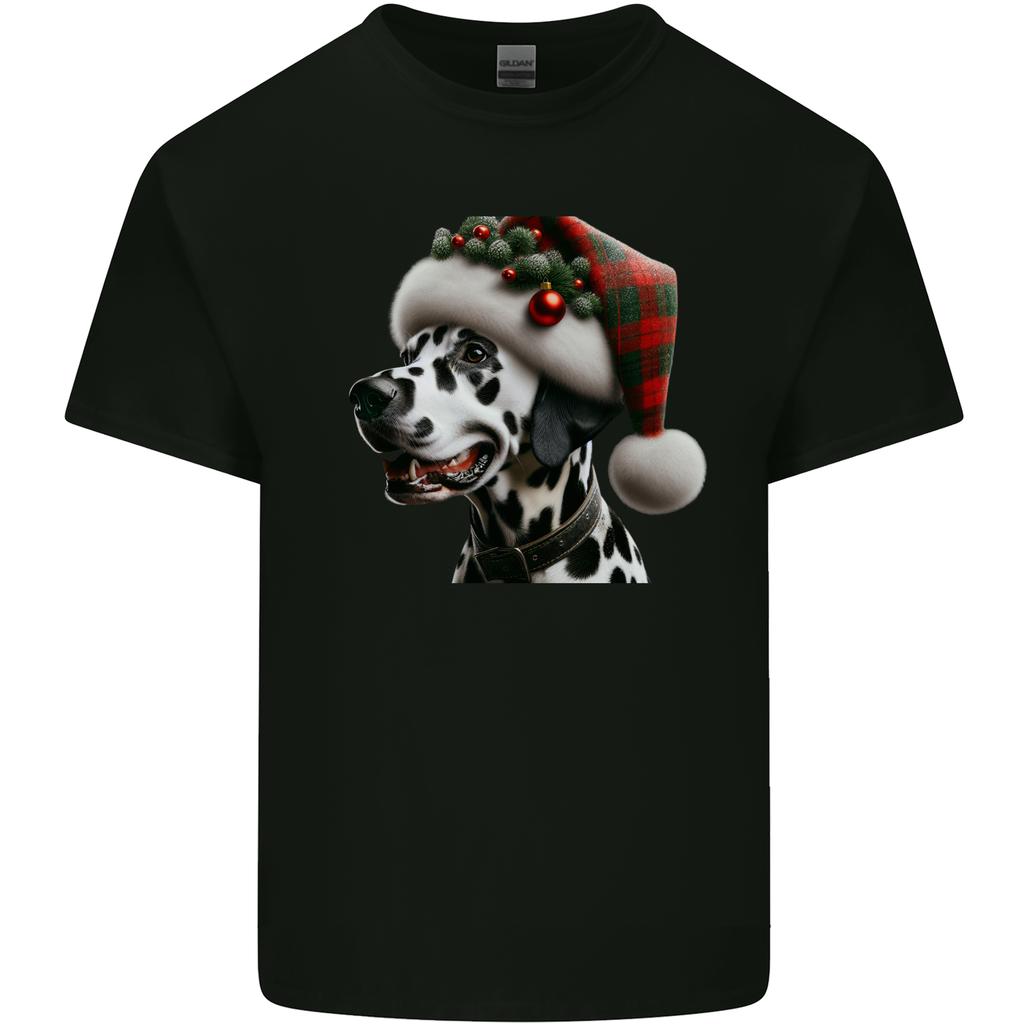 Christmas Dalmatian Dog Wearing a Xmas Hat Unisexs Light Cotton TShirt