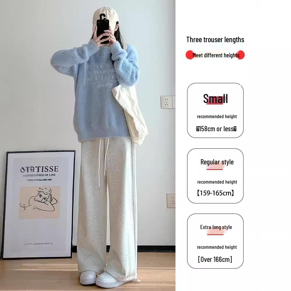2024 Women's White-Gray High-Waisted Loose Casual Straight-Leg Sweatpants