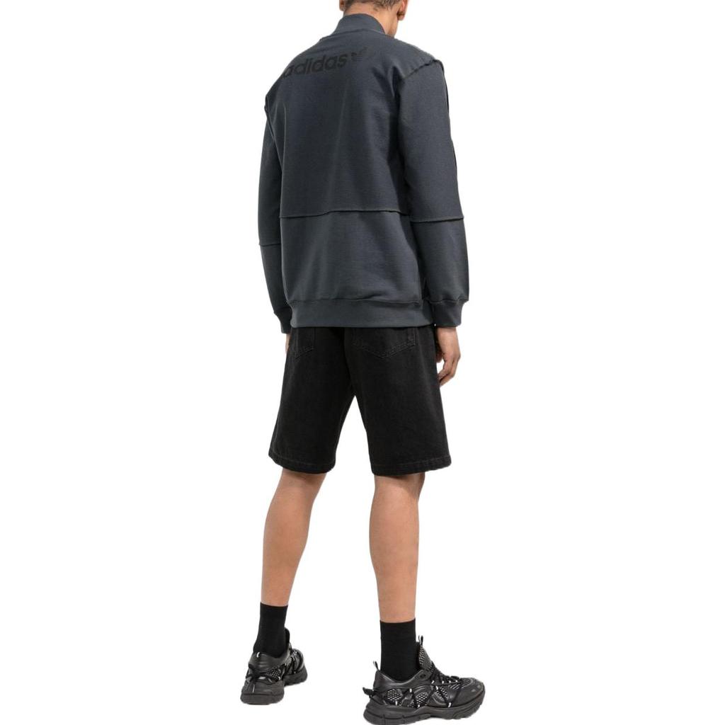 adidas Felpa da uomo con logo ricamato Originals, mezza zip, colletto alto, grigio HP0417