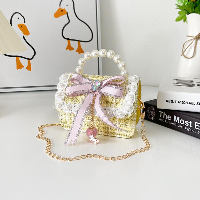 

Adorable Mini Princess Shoulder Bag For Kids With Bowknot Design And Pearl Accents Yellow One