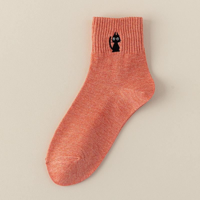 

Women s Spring and Summer Cat Embroidered Macaron Colored Mid Calf Cotton Socks 1 pair арбуз красный