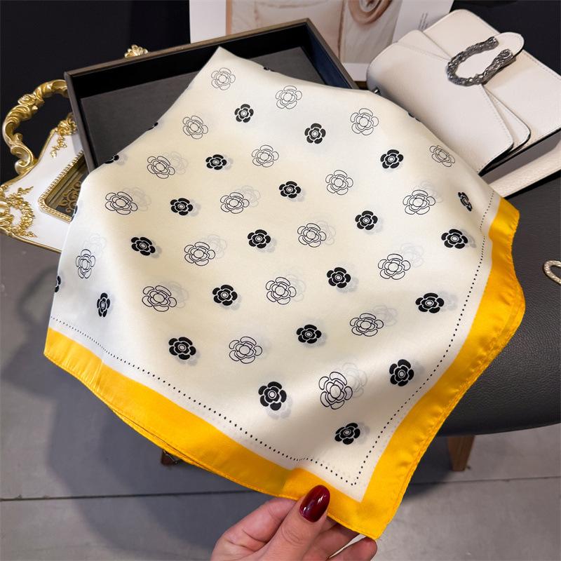 

Luxury Brand Floral Print Square Silk Scarf for Women Hijab Hair Bands 70cm Neckerchief Female Satin Shawl Ribbon Headband 70x70cm