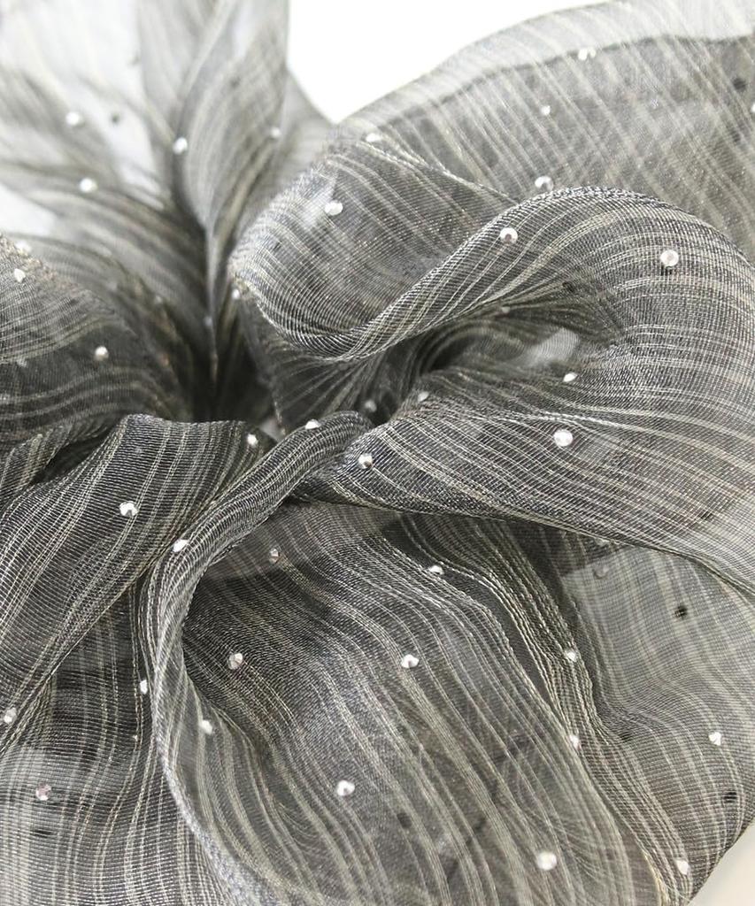 VINGTAINE Scrunchie, Organza, Gray, Studs, Stones, Volume, Gorgeous, Chic, Mature, HS-213