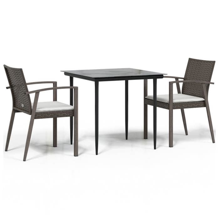 VidaXL 3-piece Garden Dining Set Cushions Wicker Steel, Dining Set, Outdoor Dining Set, 3186969