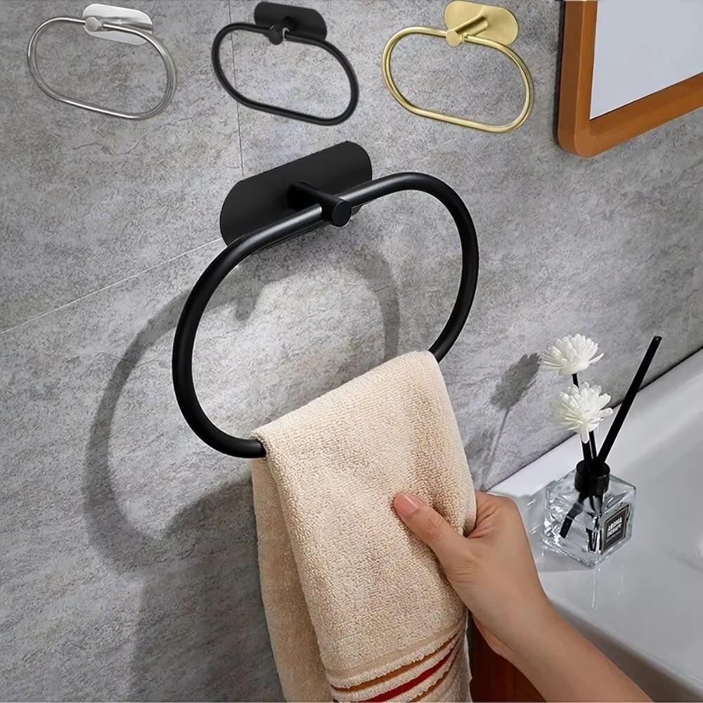 Rustproof Towel Ring Hook Wall Mounted Self-adhesive Towel Holder Hand Towel Holder  Bedroom Use