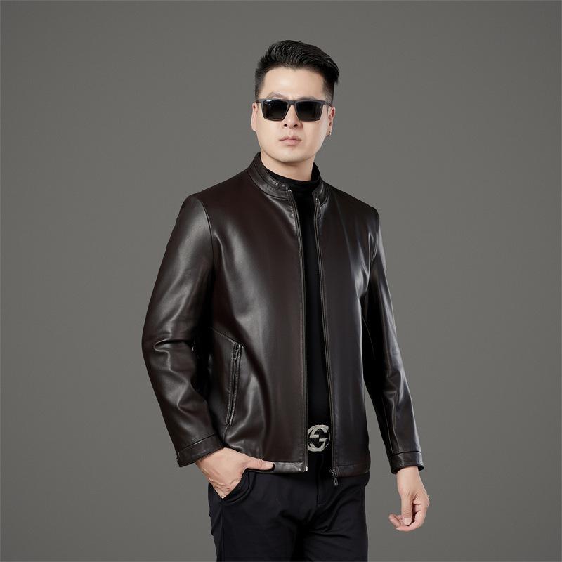 Vielseitige Lammlederjacke für Herren im Frühling und Herbst, Dünne Lederjacke, Samt-Papa-Jacke für die Mitte des Lebens