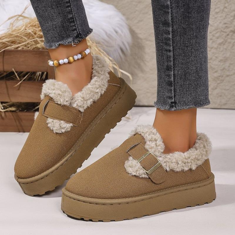 Fashion Buckle Platform Women Snow Boots Winter Comfortable Soft Short Plush Warm Shoes Women 2025 New Solid Color Ankle Boots Woman