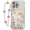 For iPhone 16 Pro Case IMD Cartoon PC+TPU Back Cover with Glass Lens Film,Beaded Strap